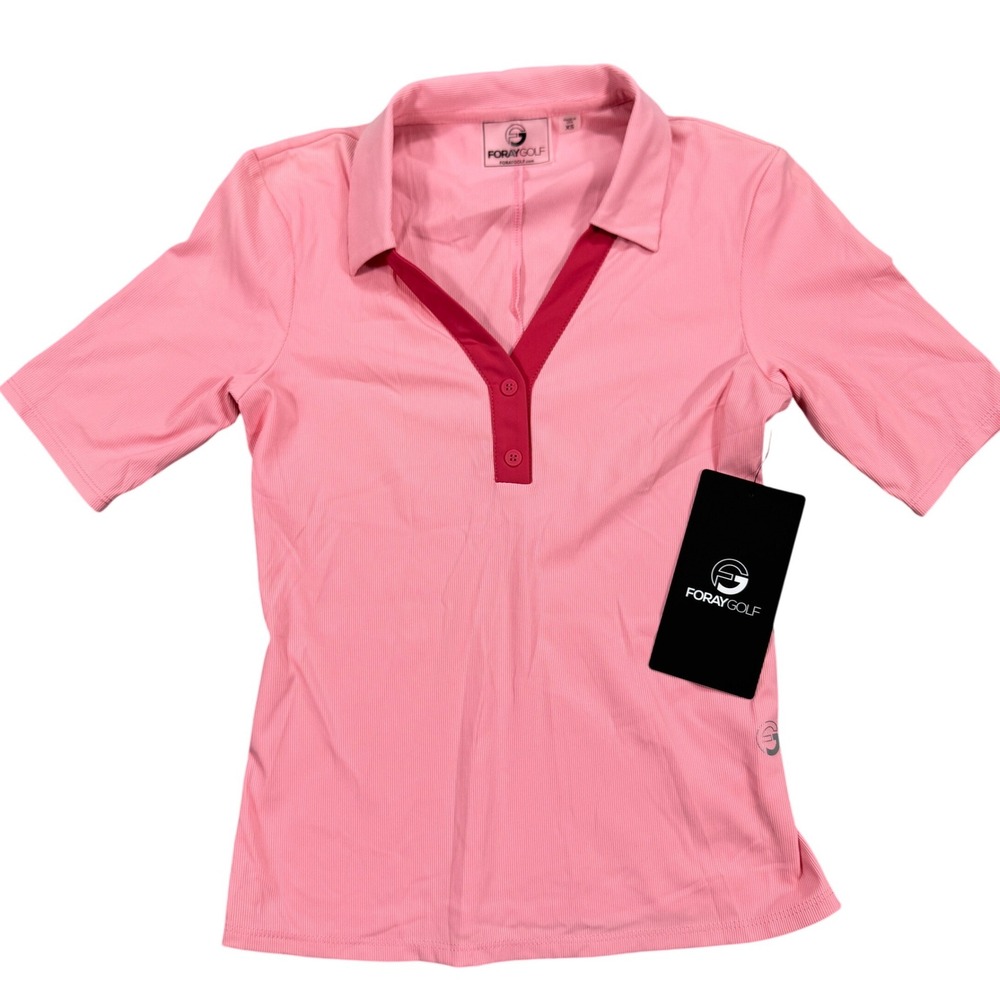 NEW Foray Golf Polo Shirt Women's XS Pink Ribbed Henley Sportswear Made In USA